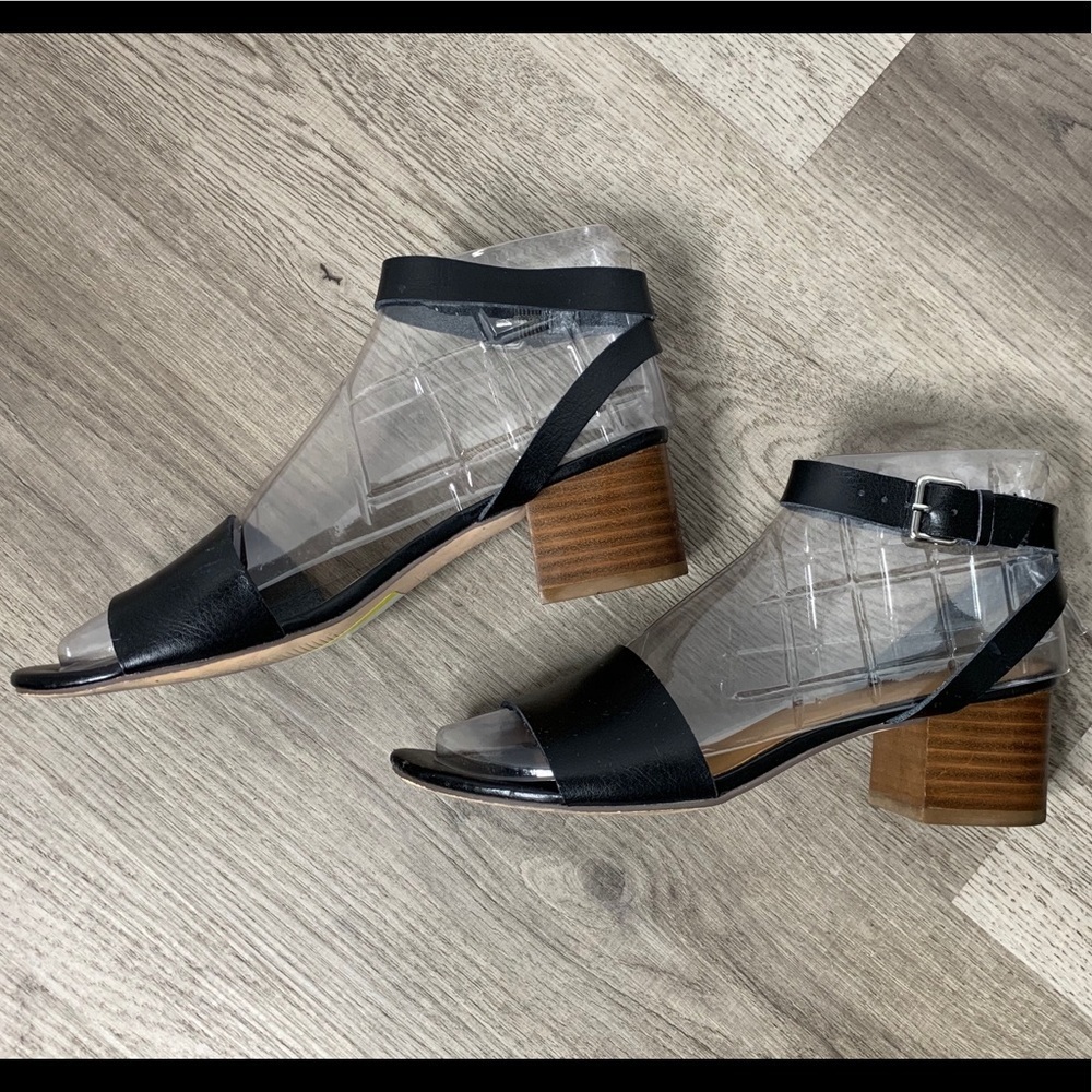 J . Crew Wooden Platform Black Leather Sandals 6